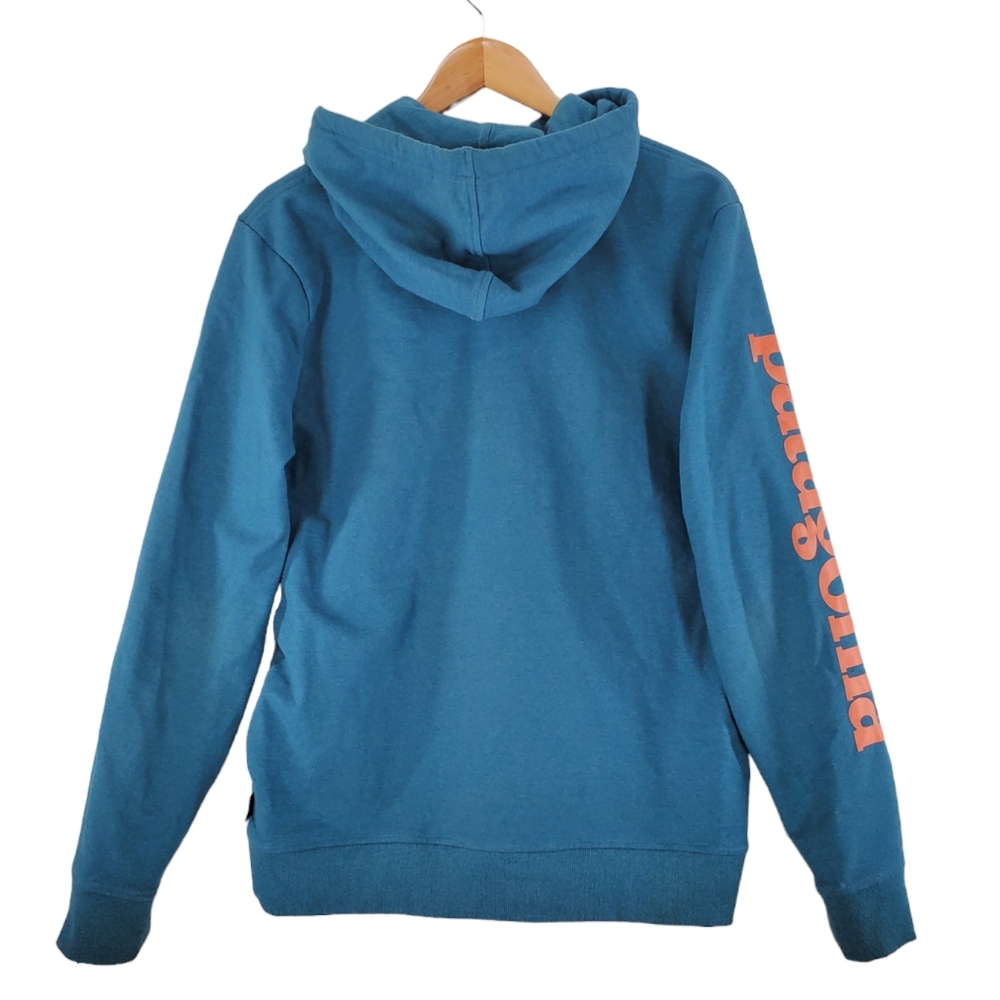 Patagonia Uprisal Hoodie Sweatshirt Men M Regular Fit Teal Pullover Orange Logo - Picture 14 of 14